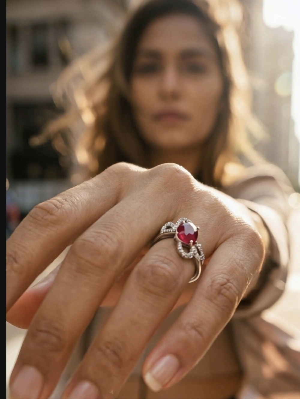 925 Sterling Silver Ring 6.5 with Natural 6x8mm Ruby & Natural Diamonds